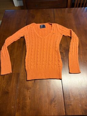 American Eagle Outfitters Bright Orange Cable V-Neck Sweater